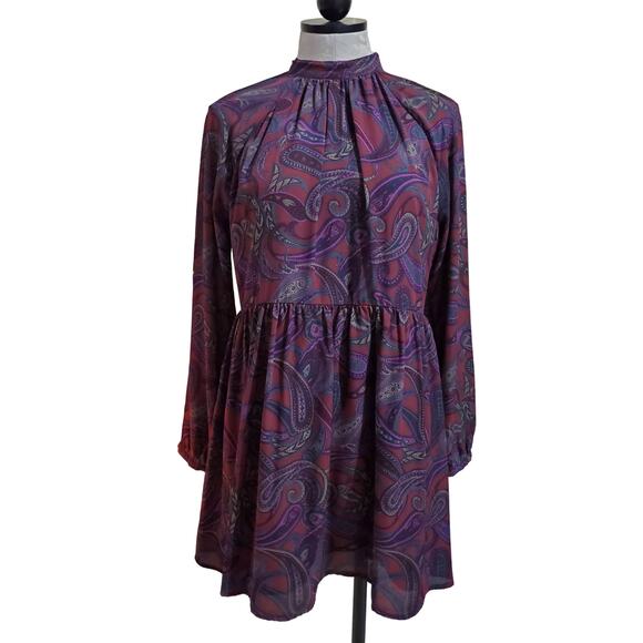 Jack by BB Dakota Triston Paisley High Neck Mini Dress Womens Size S Flowy Boho - Picture 1 of 16